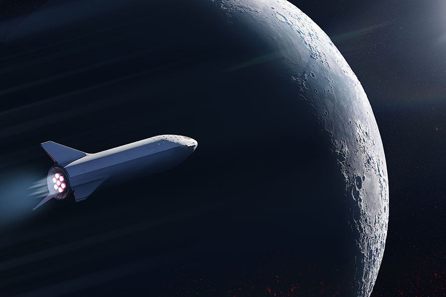 rocket ship in space with earth in the background