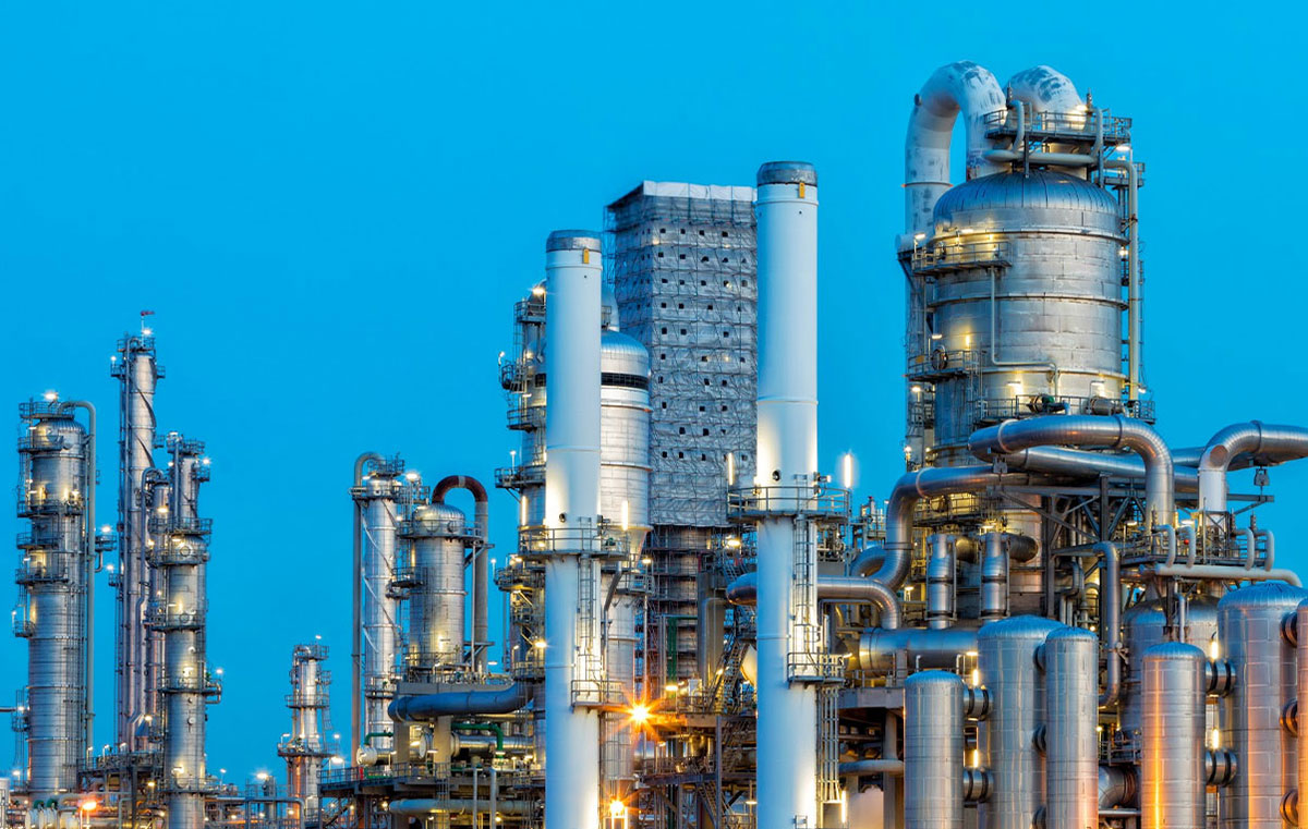Refinery exterior at night