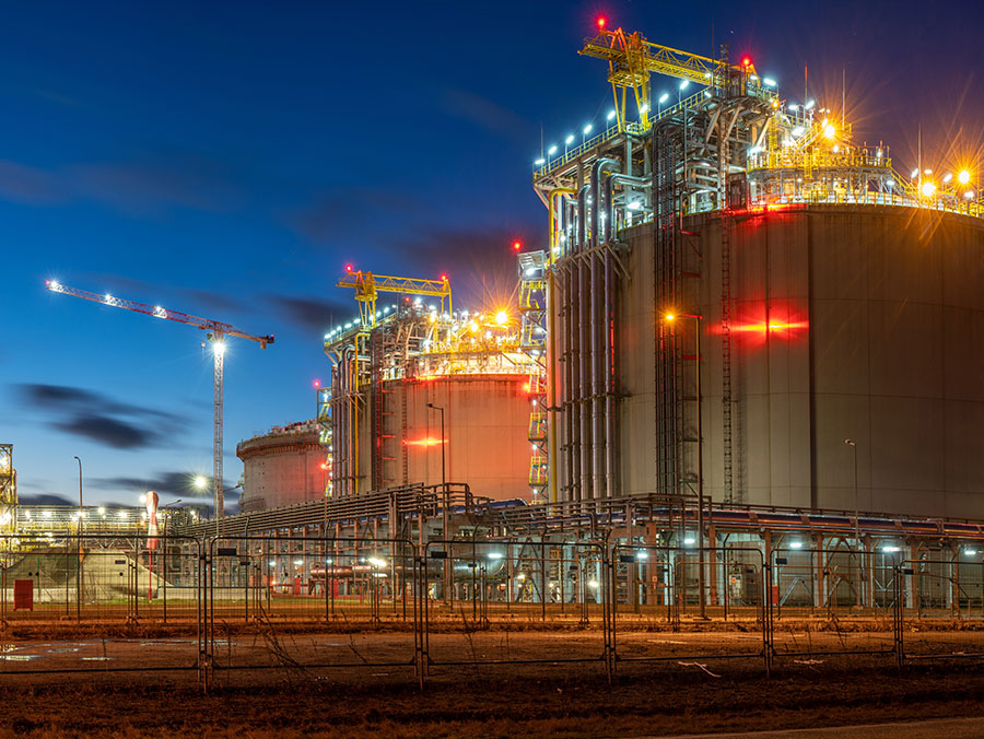 exterior of power plant at night