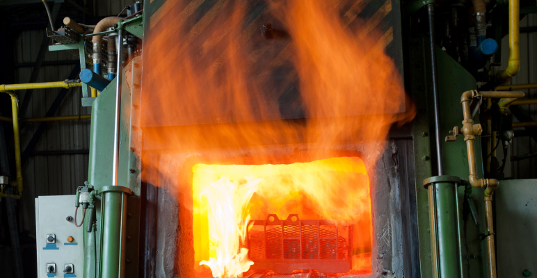 Fire burning in furnace