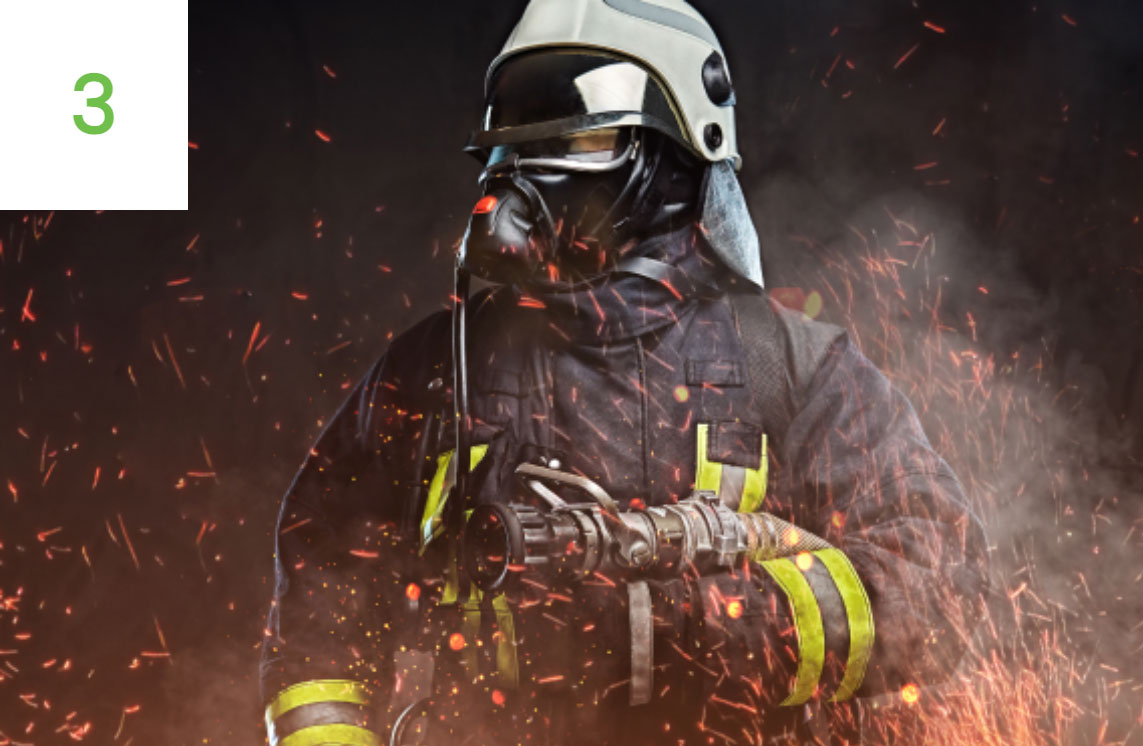 person in firefighter gear and helmet and more