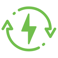 Green energy recycling symbol with lightning
