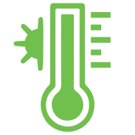Green thermometer indicating high temperature